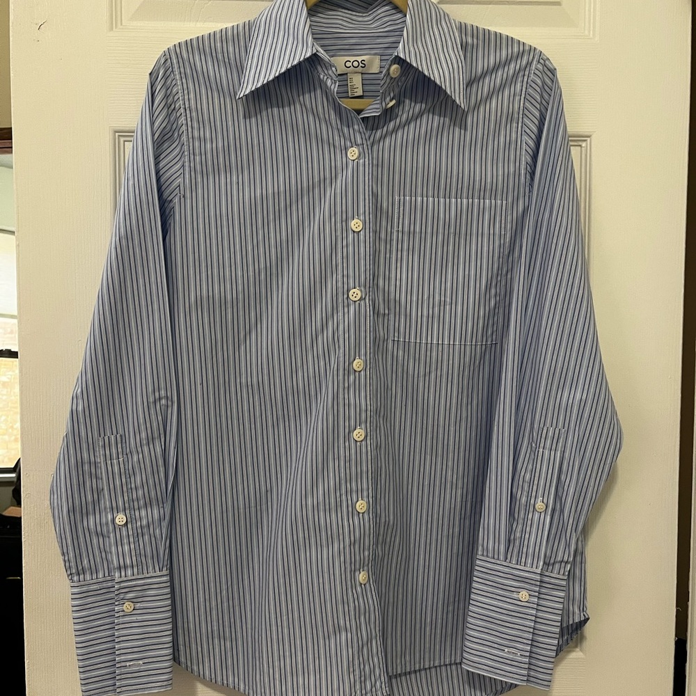 COS Oversized Tailored Blue Pinstripe Dress Shirt